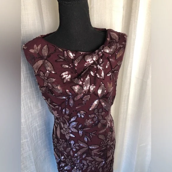 JS Collection Burgundy Floral Sequin Sleeveless Dress size 8 - Picture 11 of 16